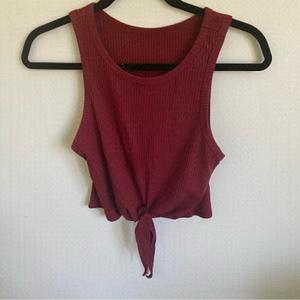 Shein Ribbed Cropped Tank Top Sleeveless w Knot in Burgundy Red • S Small